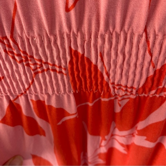 Land's End Dress Sz 2X Maxi Cap Sleeve Tropical Floral Leaf Print Pink Vacation - Picture 5 of 11